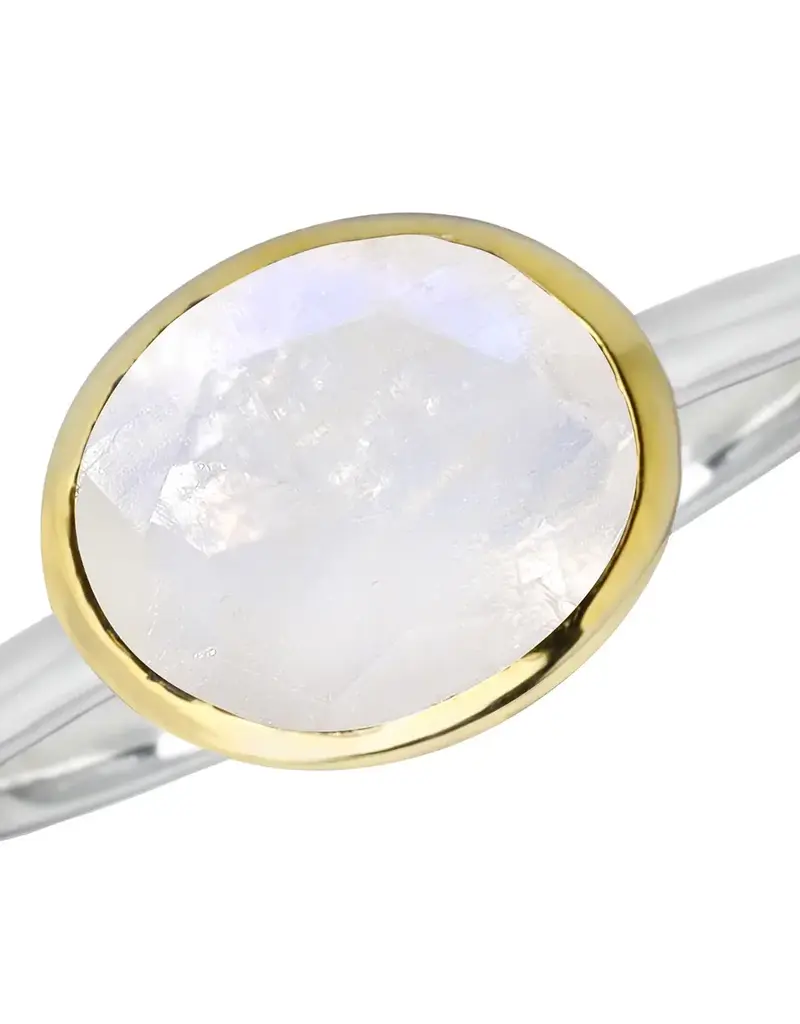 Rainbow Moonstone Solitaire Ring- 14k Gold Over Silver
