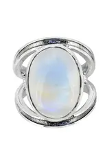 Rainbow Moonstone Lunaria Arc Ring- Sterling Silver- Size 10- AR39599-10