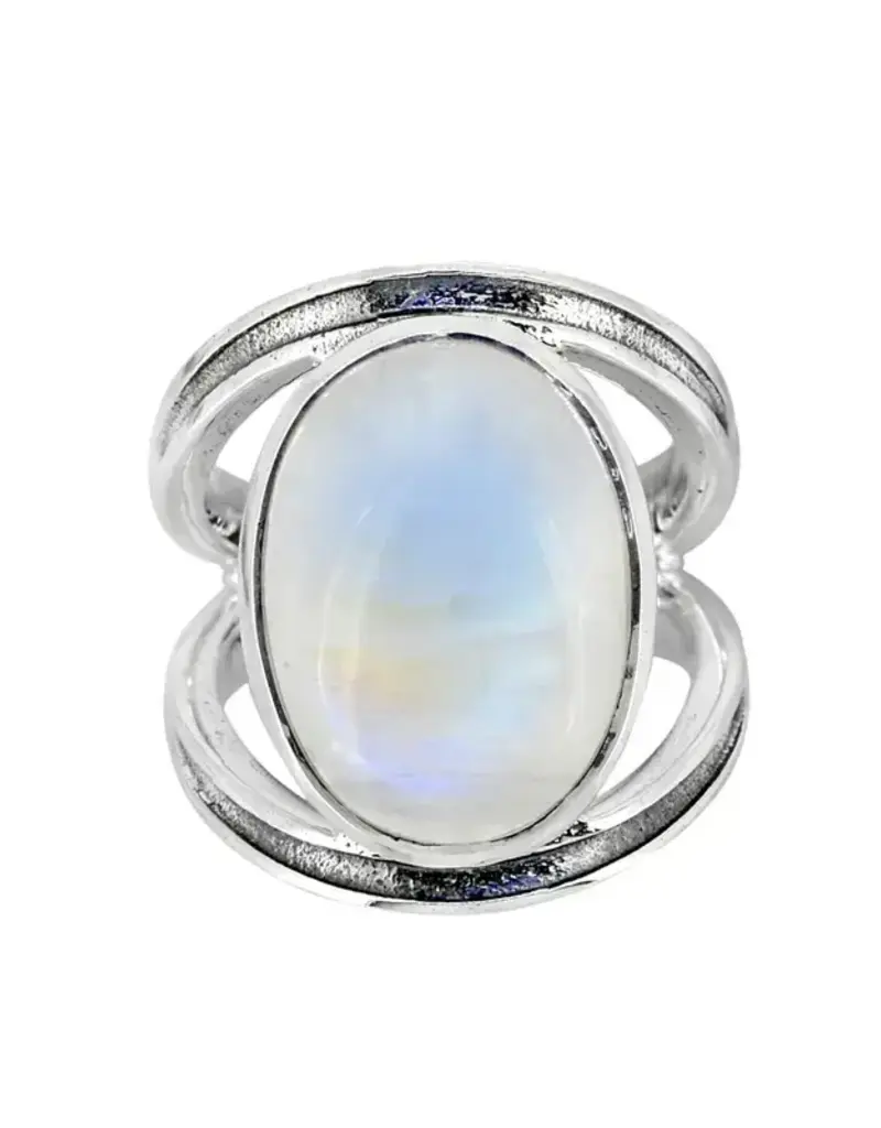 Rainbow Moonstone Lunaria Arc Ring- Sterling Silver- Size 10- AR39599-10