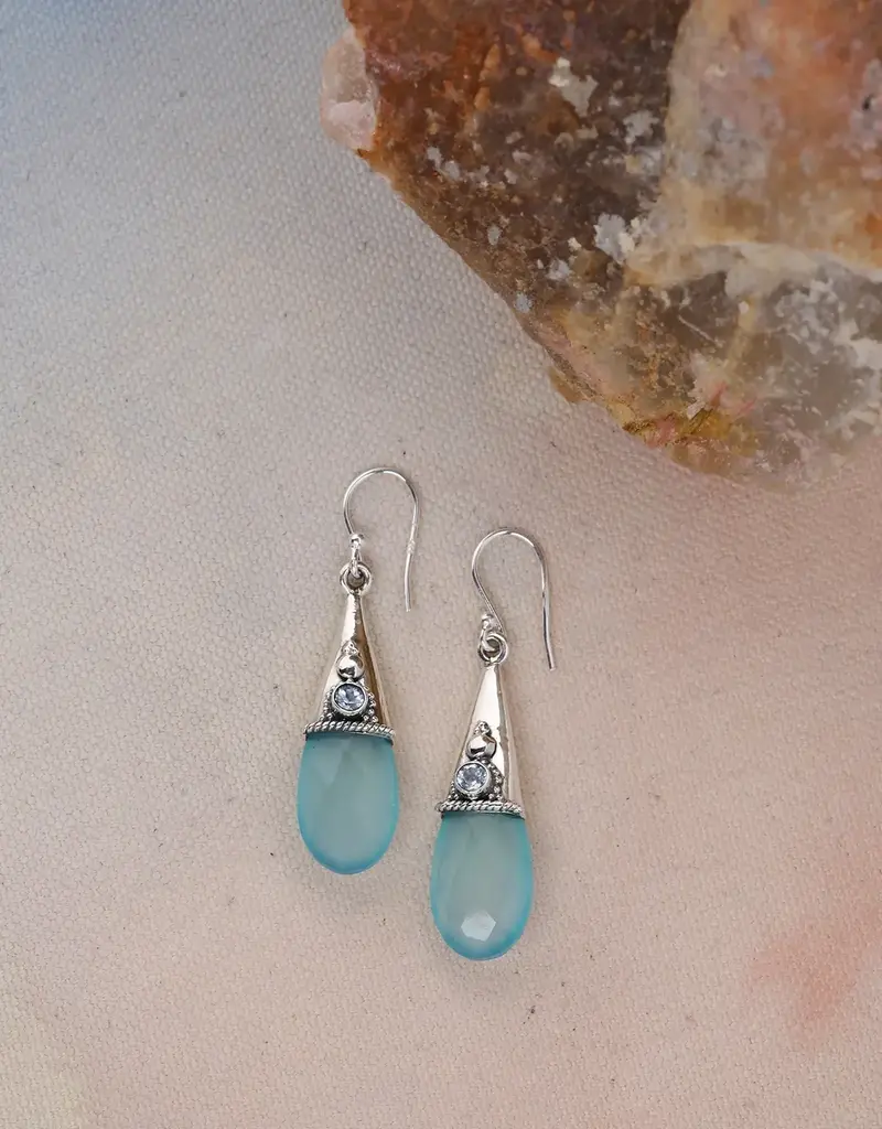 Aqua Chalcedony Gemstone Earrings- IE24261