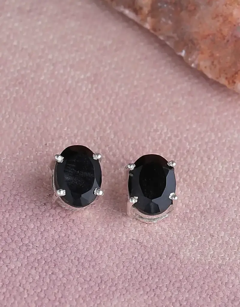 Black Onyx Stud Earrings- Sterling Silver- IE23544
