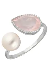 Pearl & Pink Tourmaline Open Ring- Sterling Silver