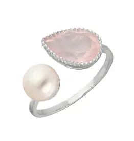 Pearl & Pink Tourmaline Open Ring- Sterling Silver