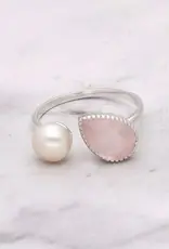Pearl & Pink Tourmaline Open Ring- Sterling Silver