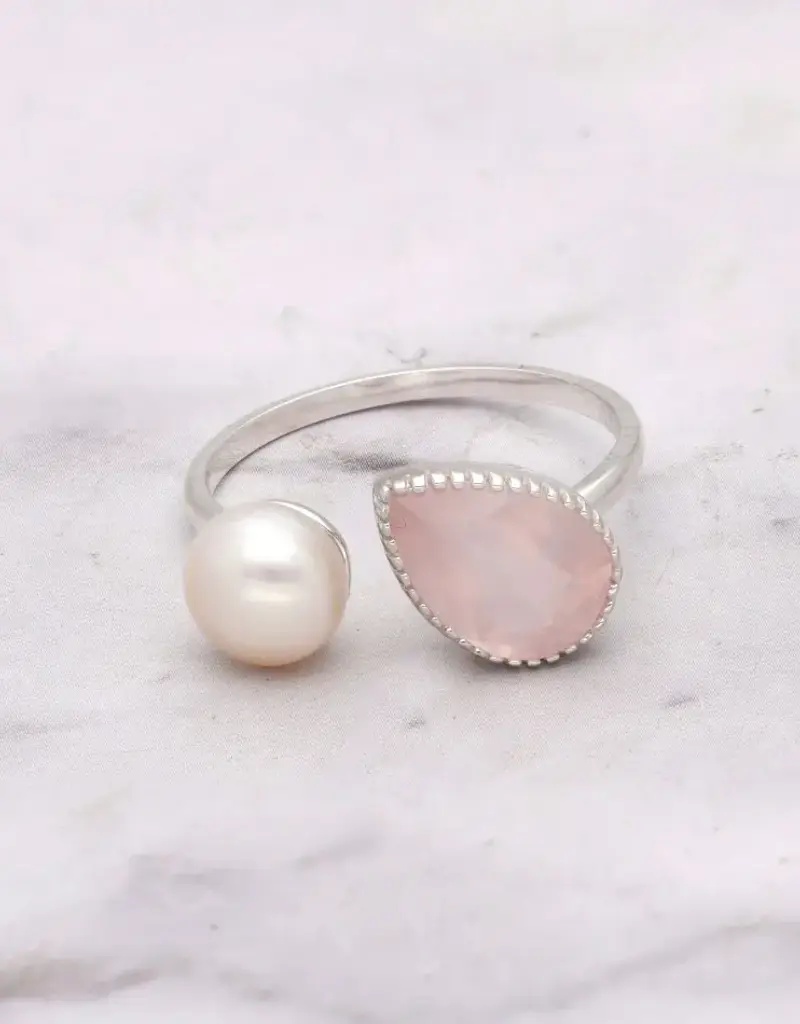 Pearl & Pink Tourmaline Open Ring- Sterling Silver