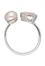 Pearl & Pink Tourmaline Open Ring- Sterling Silver