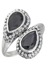 Black Onyx Twin Eclipse Teardrop Ring- Sterling Silver