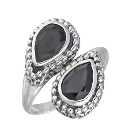Black Onyx Twin Eclipse Teardrop Ring- Sterling Silver