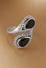 Black Onyx Twin Eclipse Teardrop Ring- Sterling Silver