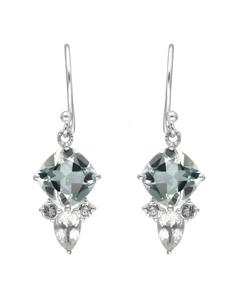 Prasiolite Dangle Earwire Earrings- Sterling Silver- IE24918
