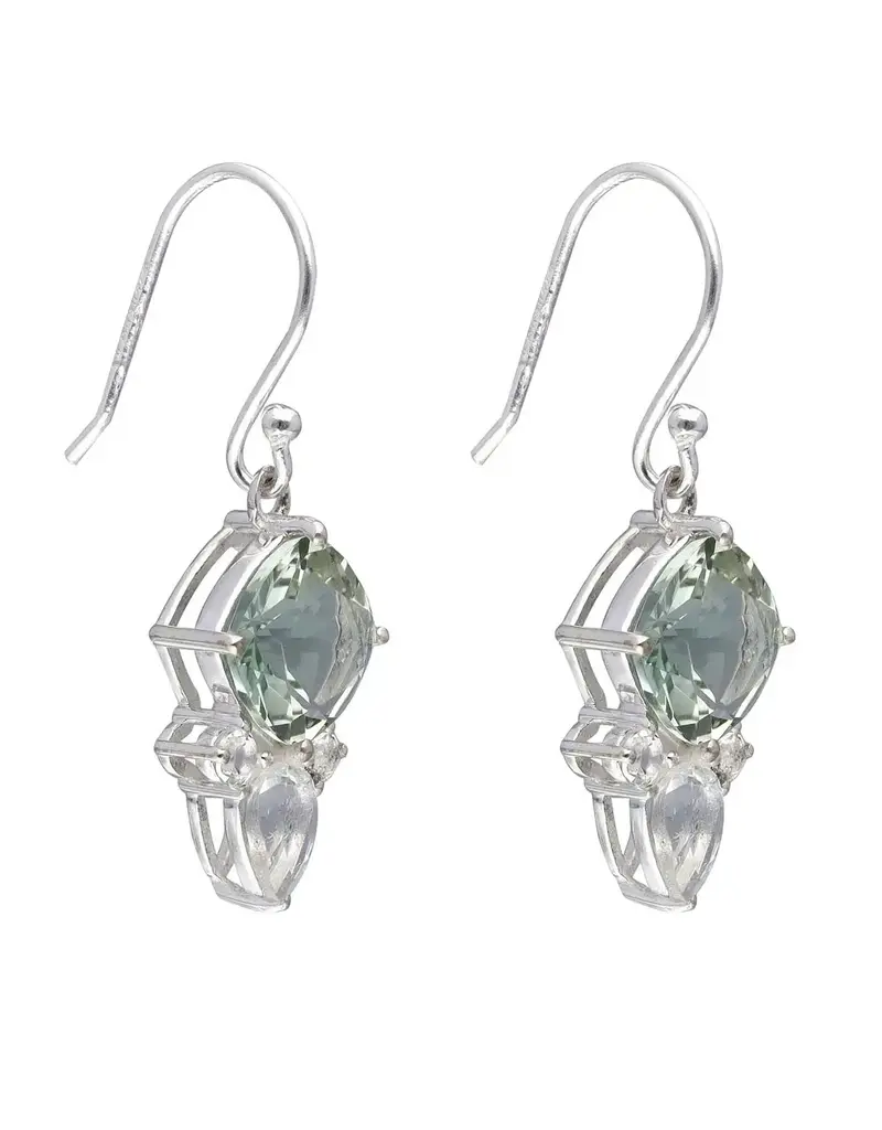 Prasiolite Dangle Earwire Earrings- Sterling Silver- IE24918