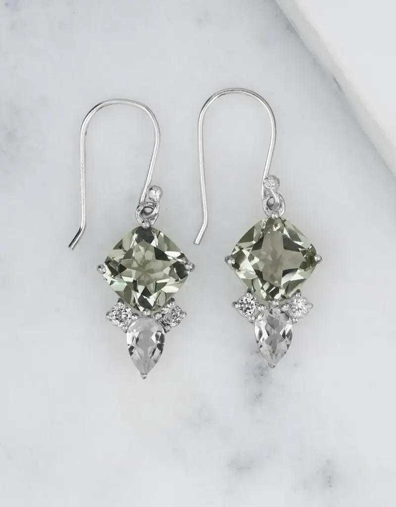 Prasiolite Dangle Earwire Earrings- Sterling Silver- IE24918