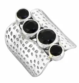 Black Onyx Hammered Ring- Sterling Silver