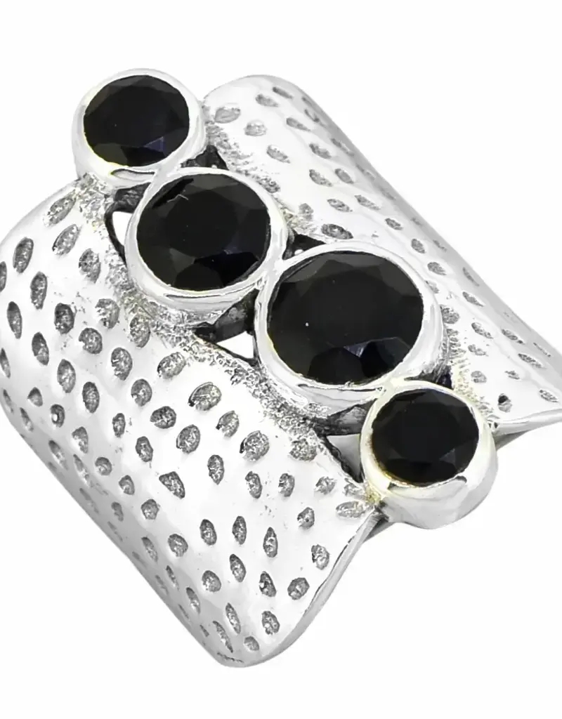 Black Onyx Hammered Ring- Sterling Silver