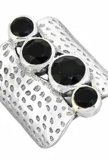 Black Onyx Hammered Ring- Sterling Silver