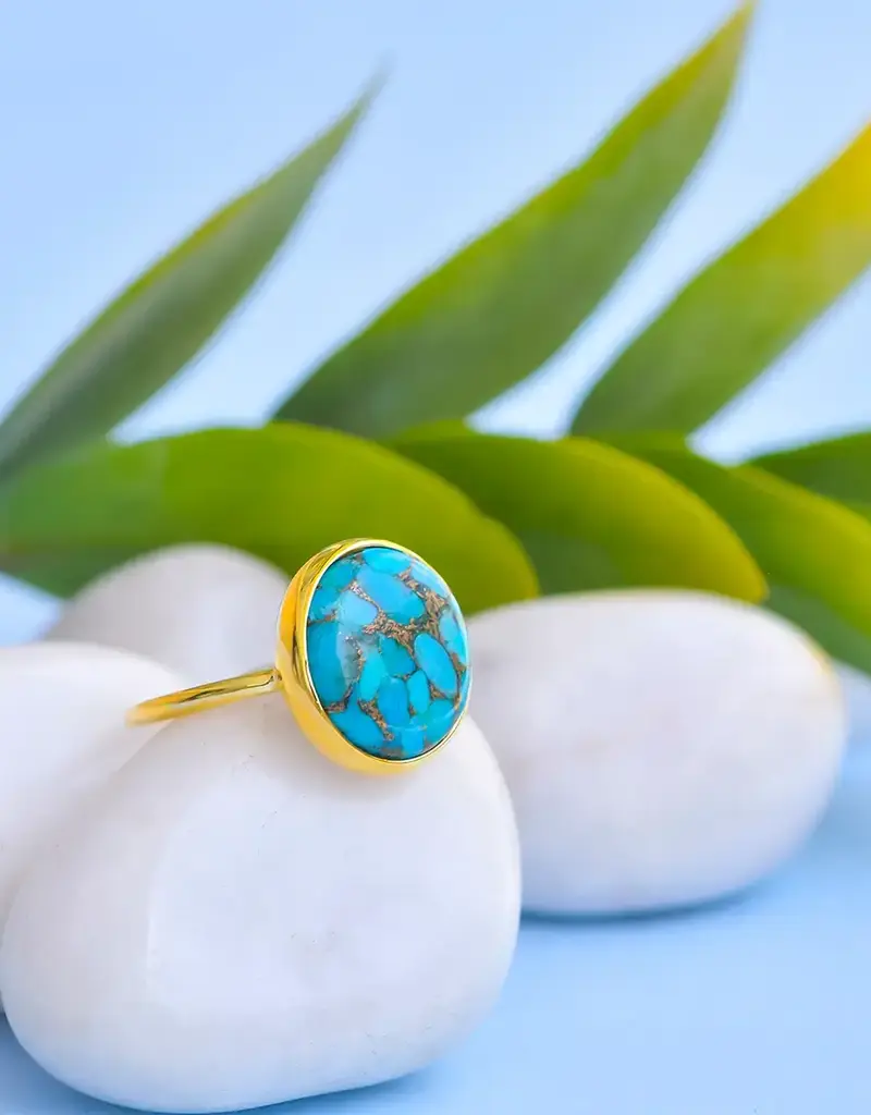 Blue Copper Turquoise- Gold Plated Over Sterling Silver