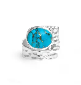 Blue Copper Turquoise Ring- Sterling Silver- Size 7- FR39190-7