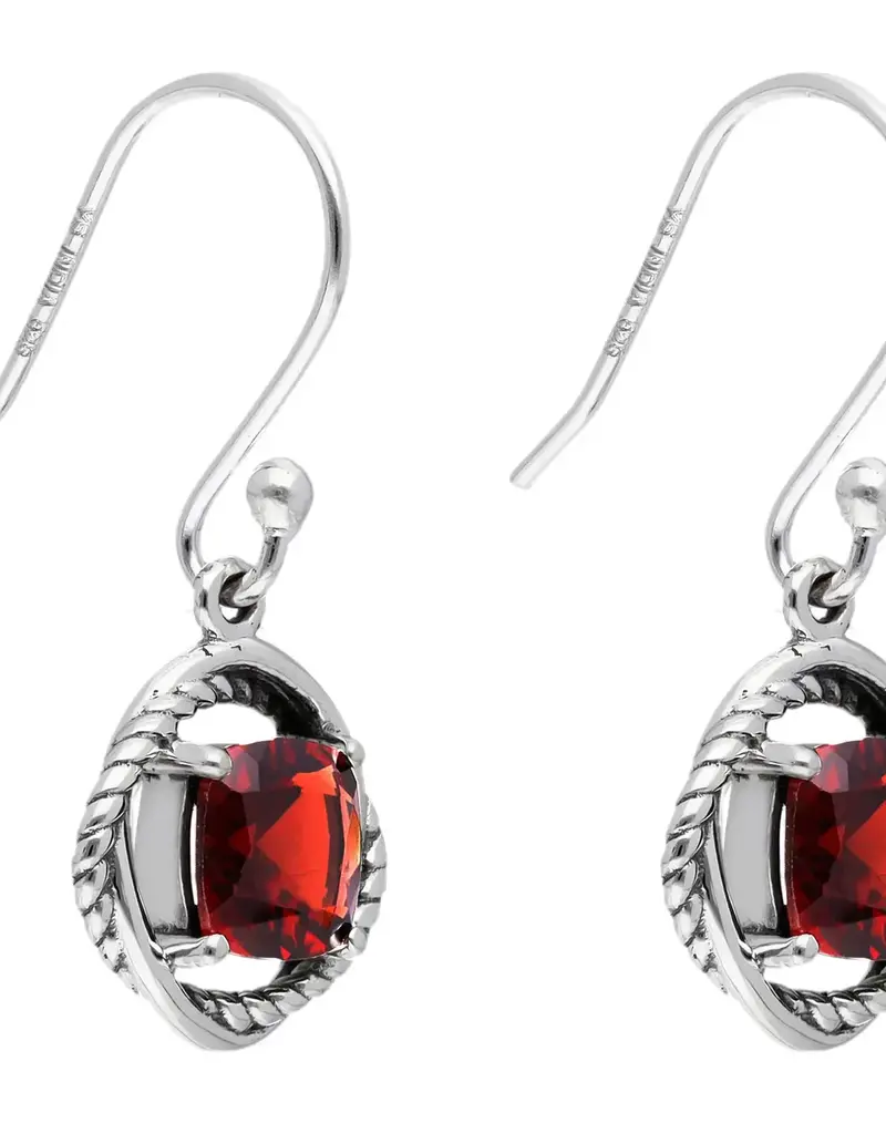 Garnet Dangle Earrings- Sterling Silver- FE24808