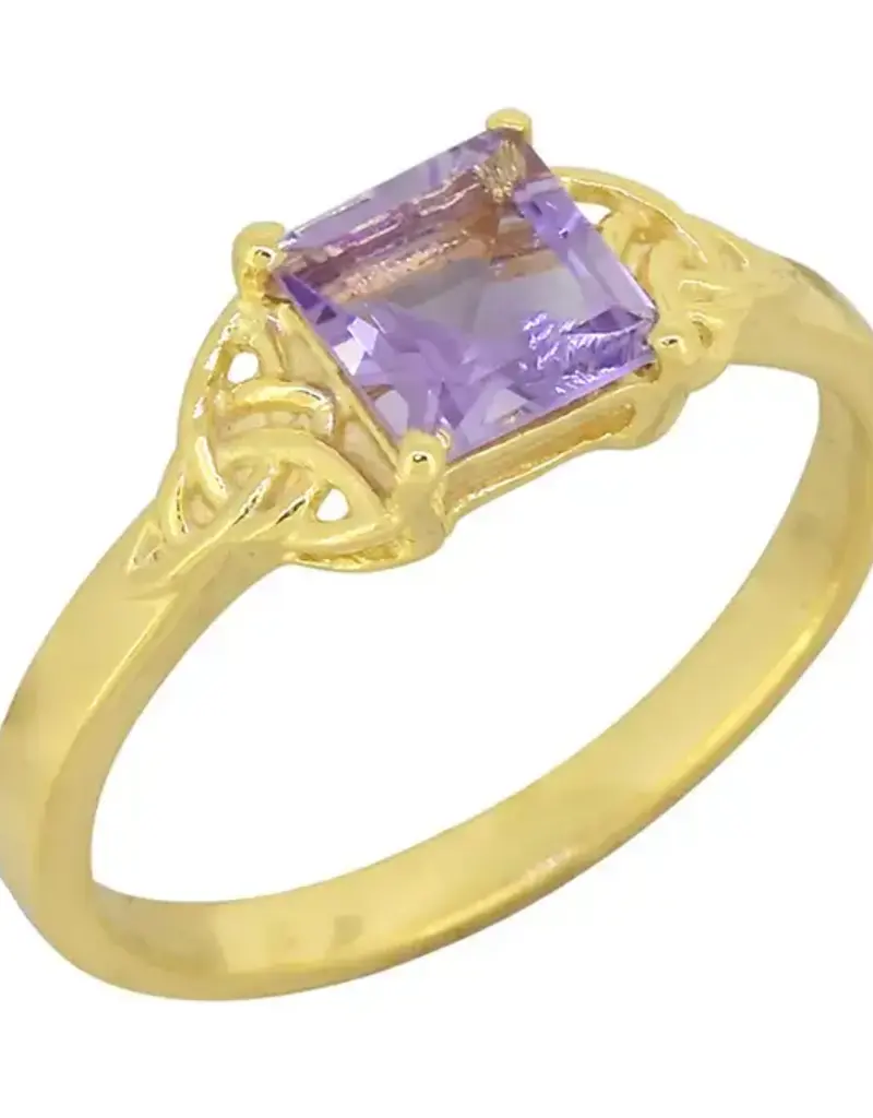 Amethyst Solitaire Ring- Gold Plated over Sterling Silver