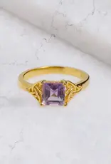 Amethyst Solitaire Ring- Gold Plated over Sterling Silver