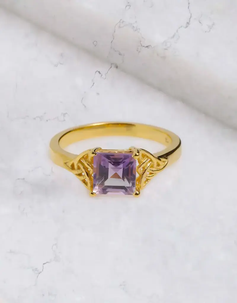 Amethyst Solitaire Ring- Gold Plated over Sterling Silver