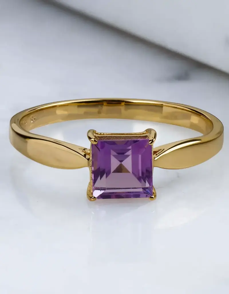 Amethyst Velvet Axis Ring- Gold Plated over Sterling Silver Size 8- RLR41684-9