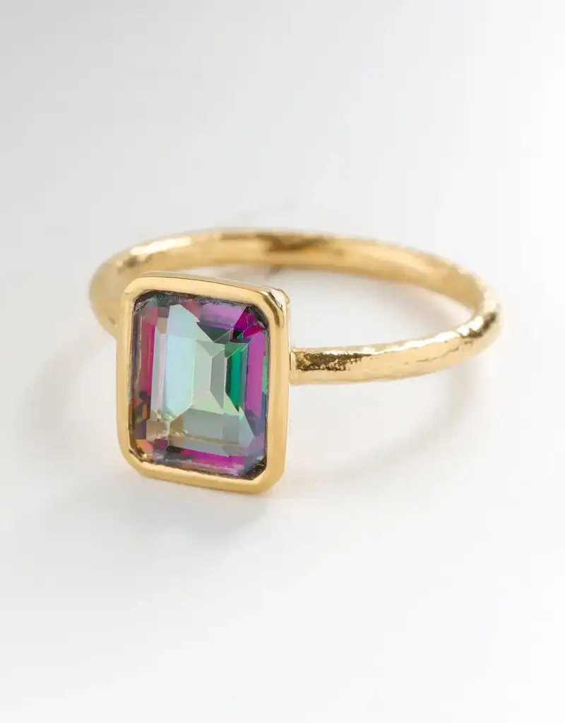 Mystic Quartz Prism Ember Ring- Gold Plated over Sterling Silver