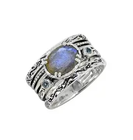 Labradorite & Swiss Blue Topaz Sterling Silver Antique Ring
