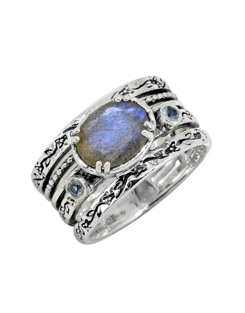 Labradorite & Swiss Blue Topaz Sterling Silver Antique Ring