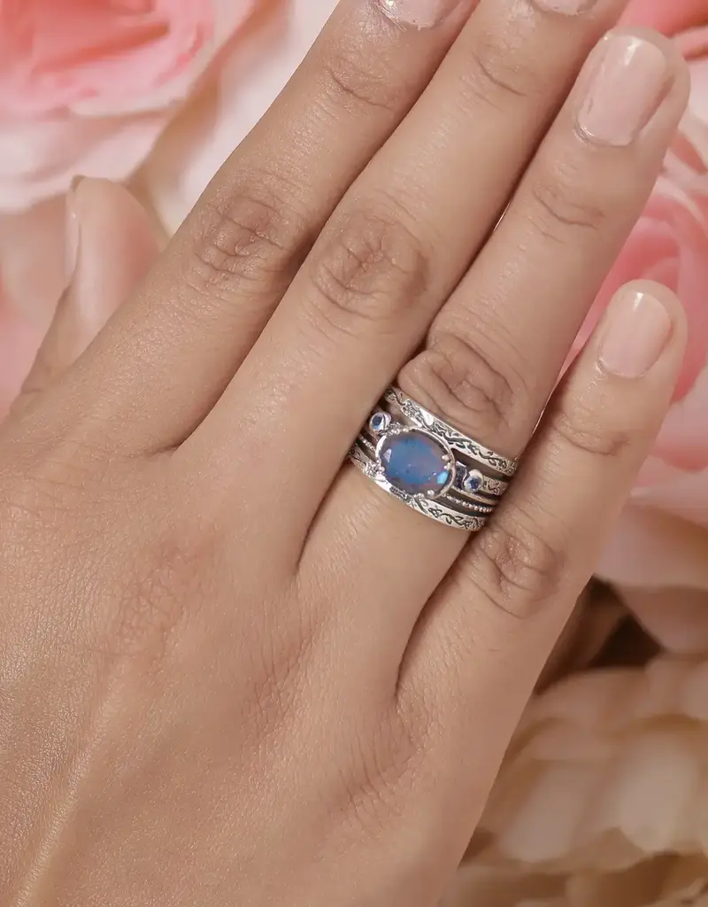 Labradorite & Swiss Blue Topaz Sterling Silver Antique Ring