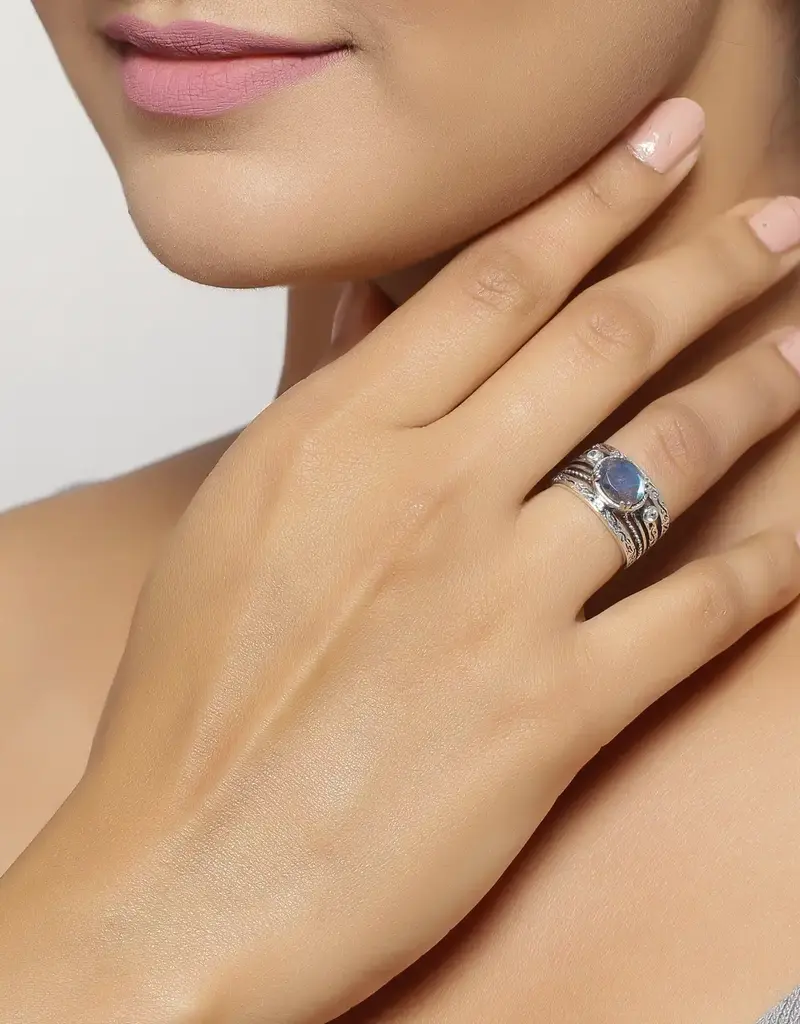 Labradorite & Swiss Blue Topaz Sterling Silver Antique Ring