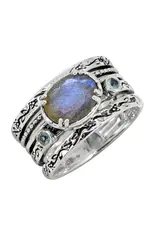Labradorite & Swiss Blue Topaz Sterling Silver Antique Ring