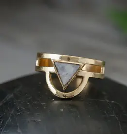 Brass Moonstone Trikona Ring