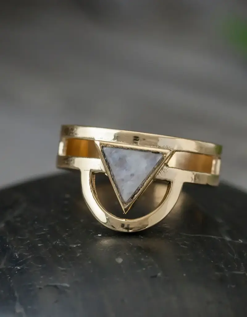 Brass Moonstone Trikona Ring