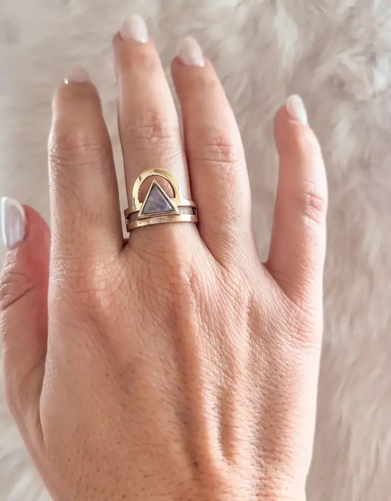 Brass Moonstone Trikona Ring