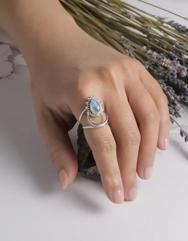 Moonstone Aura Ring- Sterling Silver