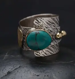 Sterling Silver Ring with Brass Detail