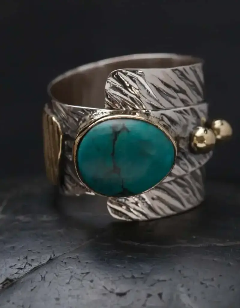 Sterling Silver Ring with Brass Detail