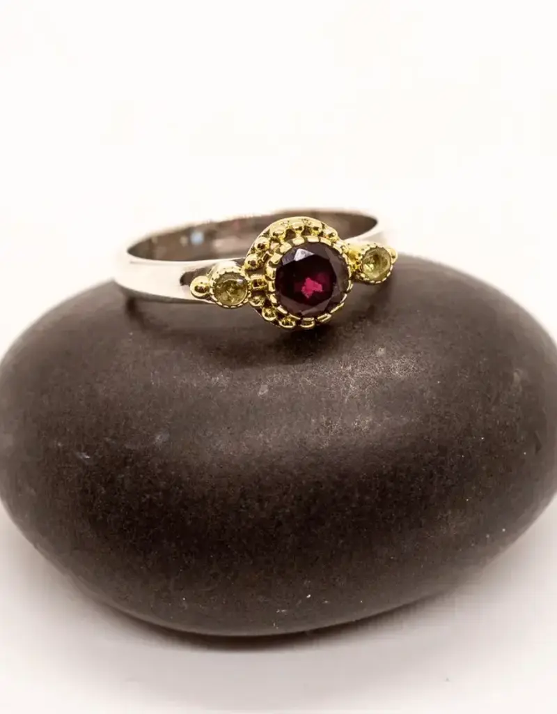 Garnet Ring- Sterling Silver Two Tone