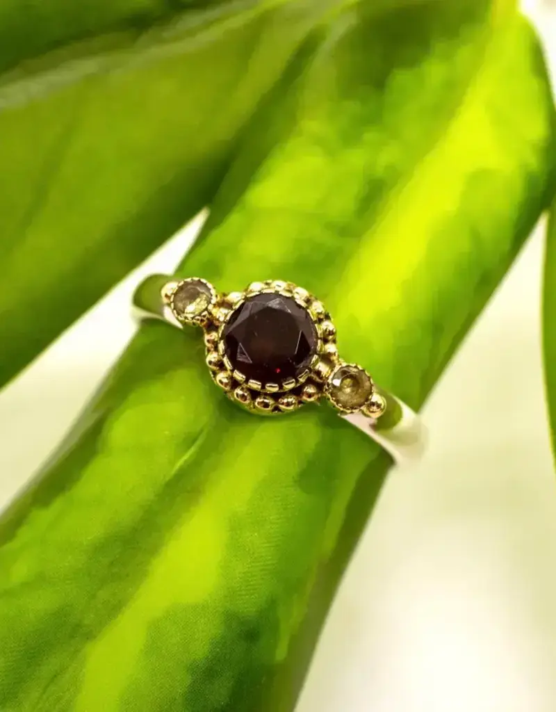 Garnet Ring- Sterling Silver Two Tone