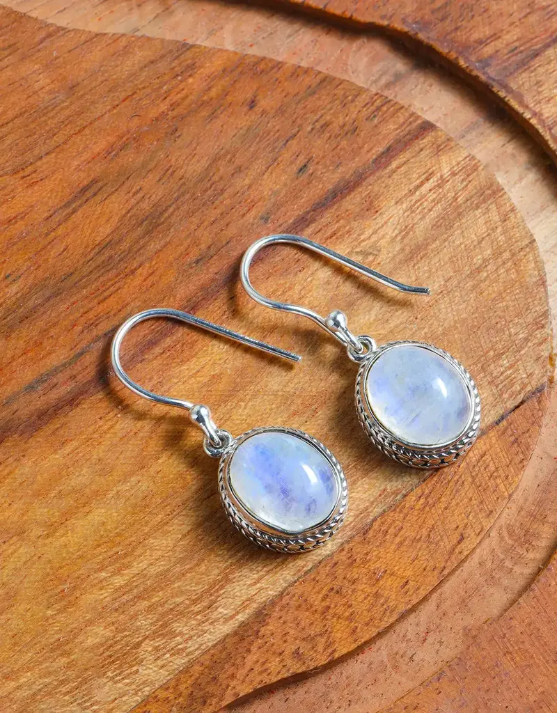 Rainbow Moonstone Dangle Earrings- Sterling Silver- FE24801