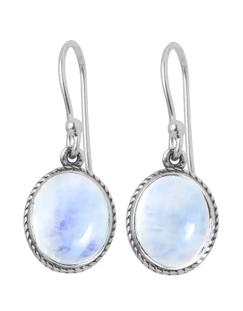Rainbow Moonstone Dangle Earrings- Sterling Silver- FE24801