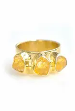 Raw Citrine Wide Band Three Stone Ring- Sterling Silver- Size 9- SR40533-9