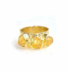Raw Citrine Wide Band Three Stone Ring- Sterling Silver- Size 9- SR40533-9