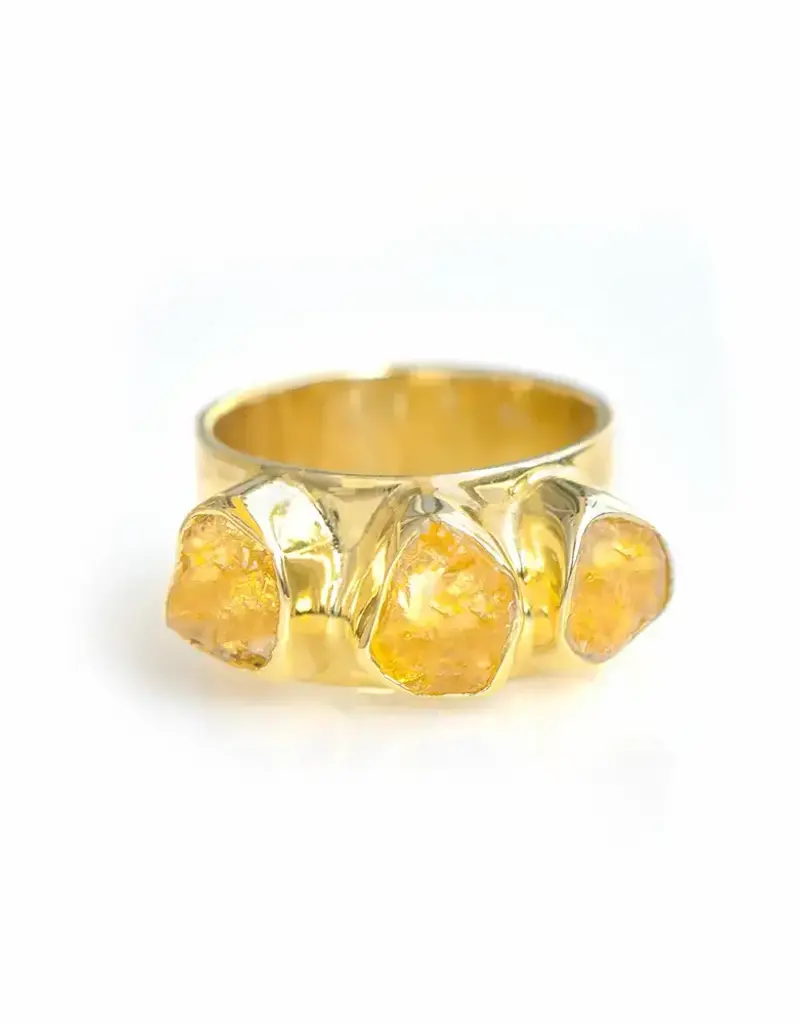 Raw Citrine Wide Band Three Stone Ring- Sterling Silver- Size 9- SR40533-9