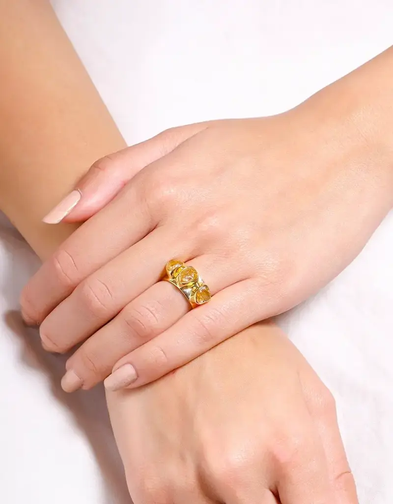 Raw Citrine Wide Band Three Stone Ring- Sterling Silver- Size 9- SR40533-9