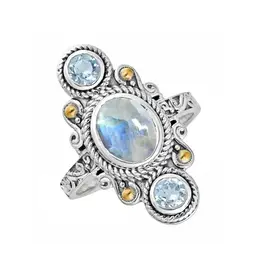 Rainbow Moonstone Sterling Silver Ring