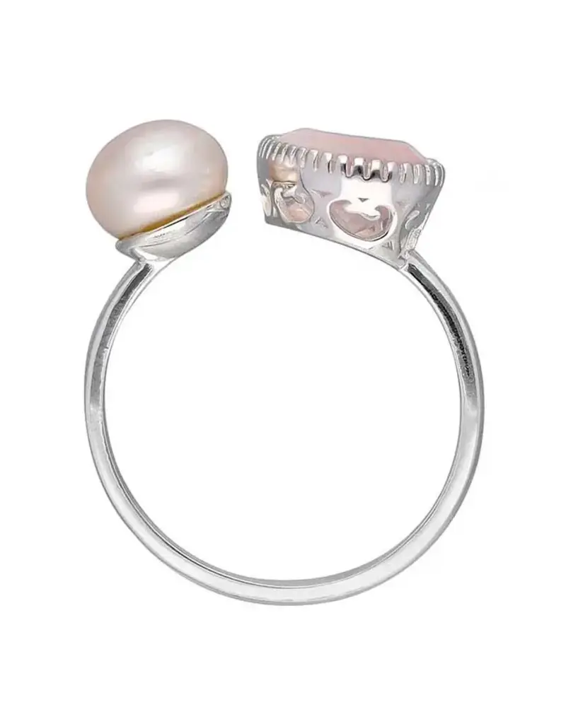 Pearl & Pink Tourmaline Open Ring- Sterling Silver