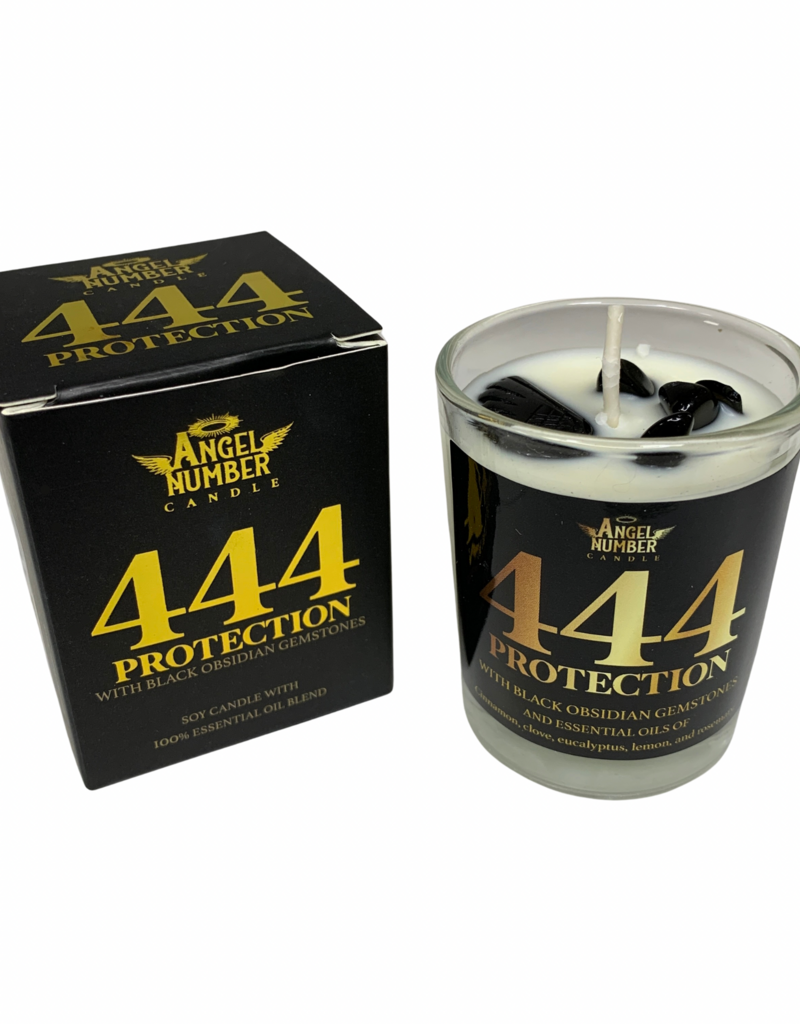 Angel Number Candle Protection 444, Black Obsidian