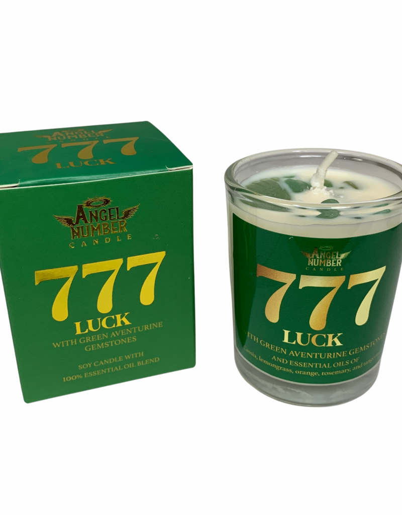 Angel Number Candle Luck 777 with Green Aventurine